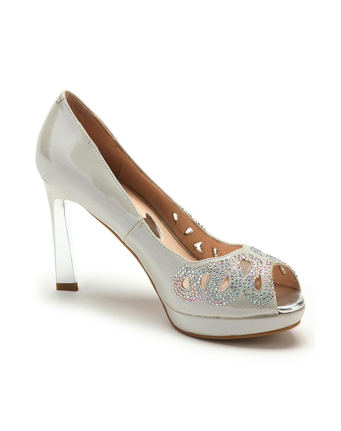 菲伯丽尔fbl 银色布纹pu时尚鱼嘴鞋