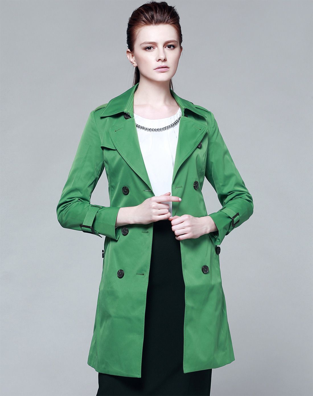 bblluuee color女装橄榄绿长上衣