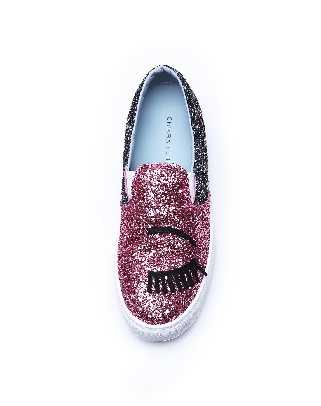 大牌男女鞋清仓钜惠chiara ferragni女款黑/桃红色闪片眼睛logo休闲鞋