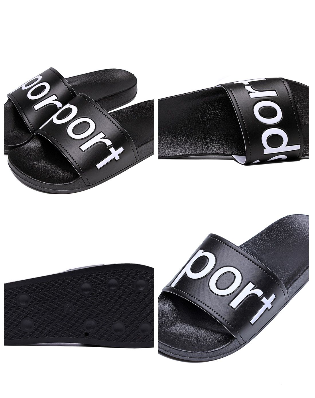 专注品质家居拖鞋-集适家集适家男款时尚sport黑色一字型厚底凉拖