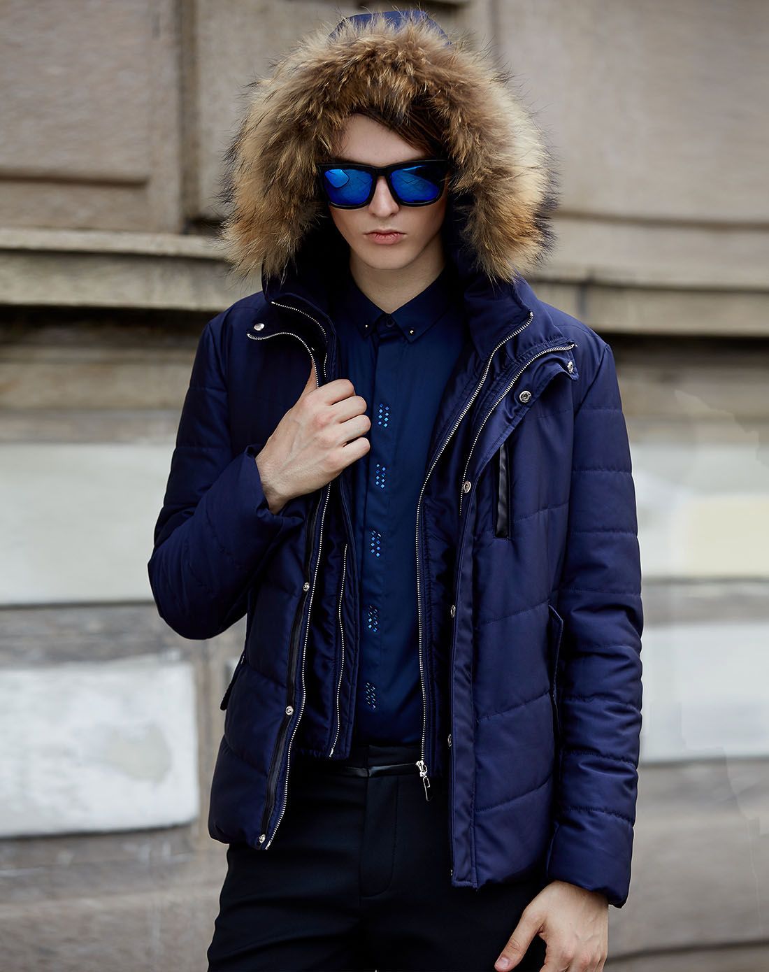 男款藏青色棉衣