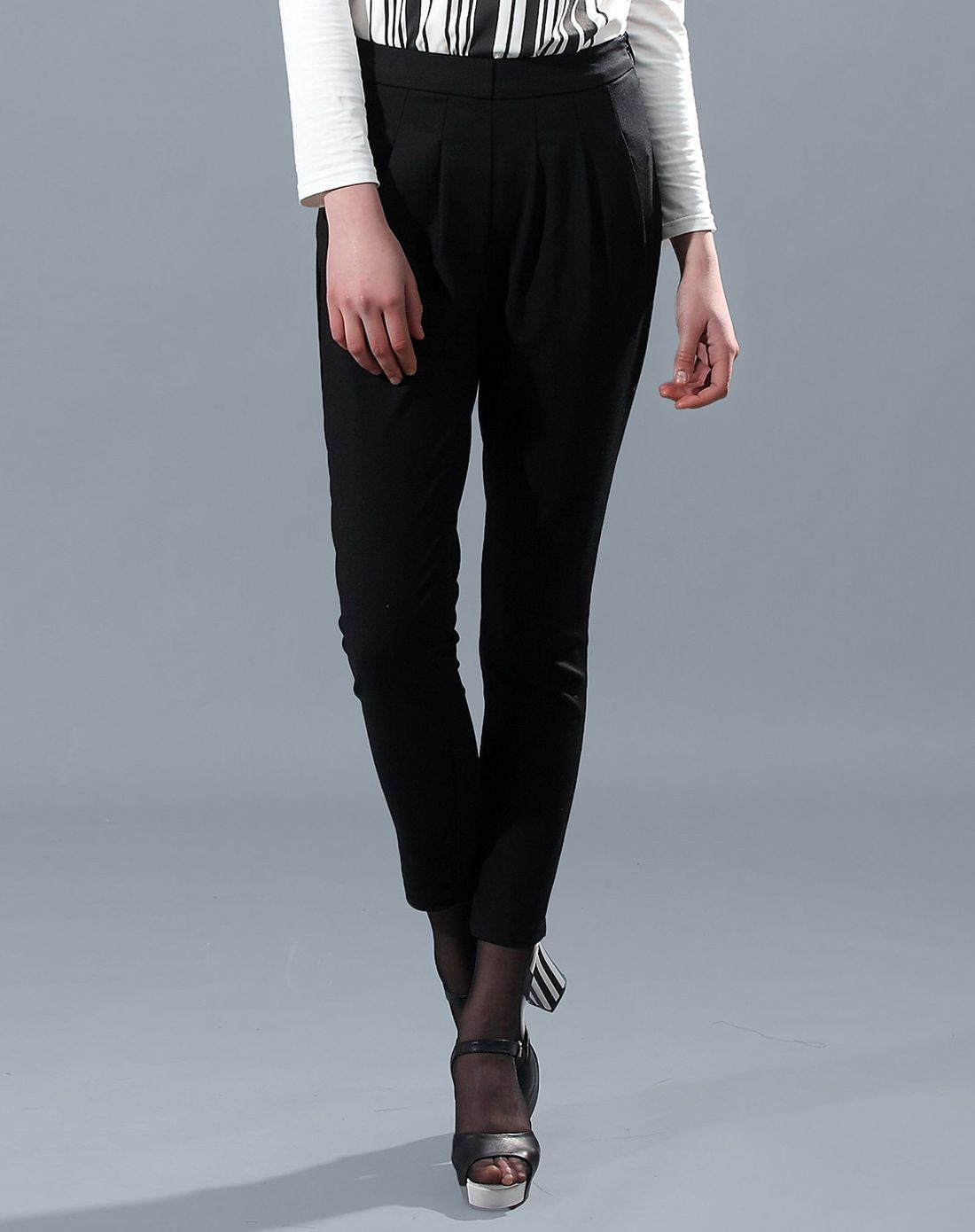时尚淑女女士低裆瘦腿黑色长裤
