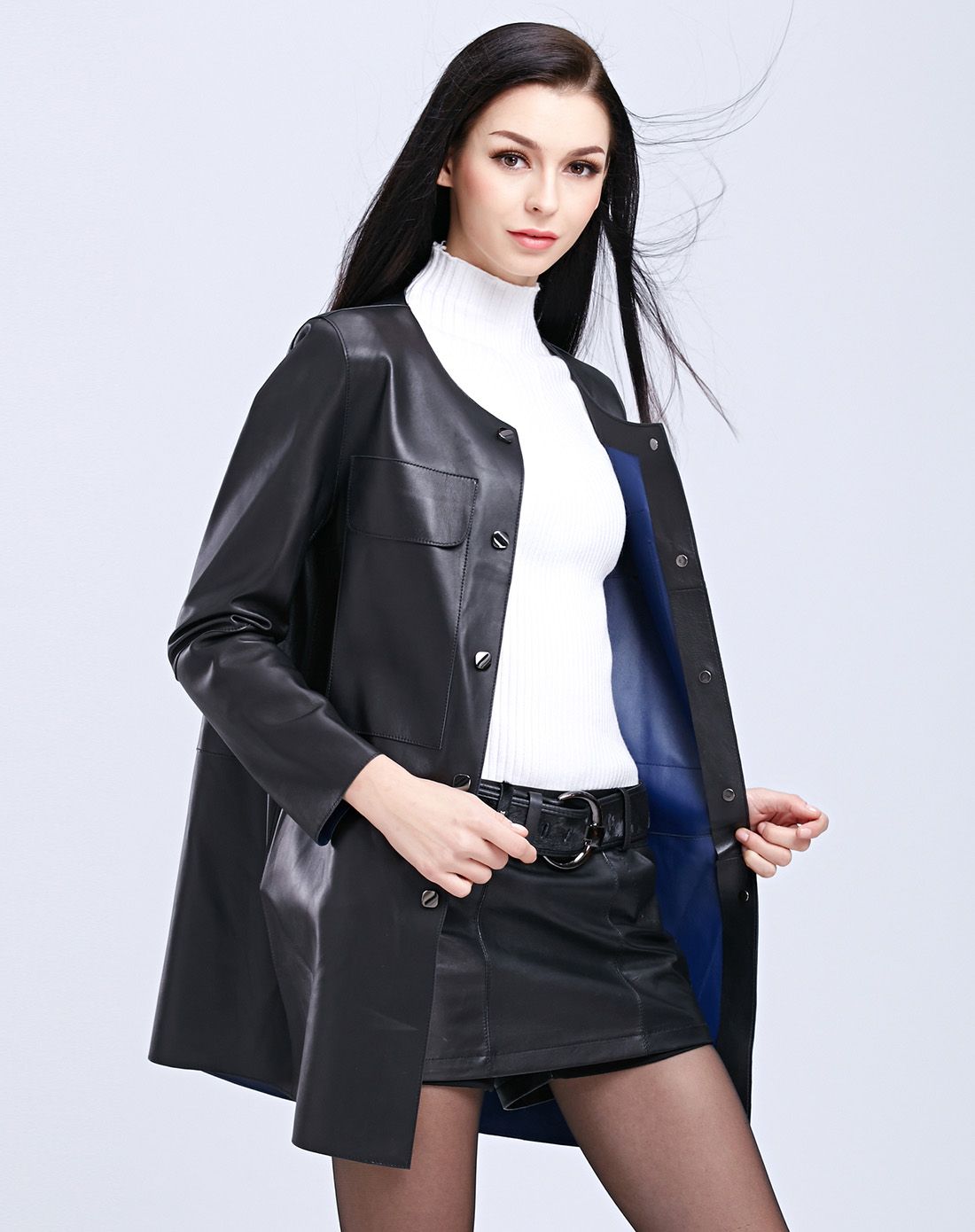 女款无领时尚绵羊皮皮衣