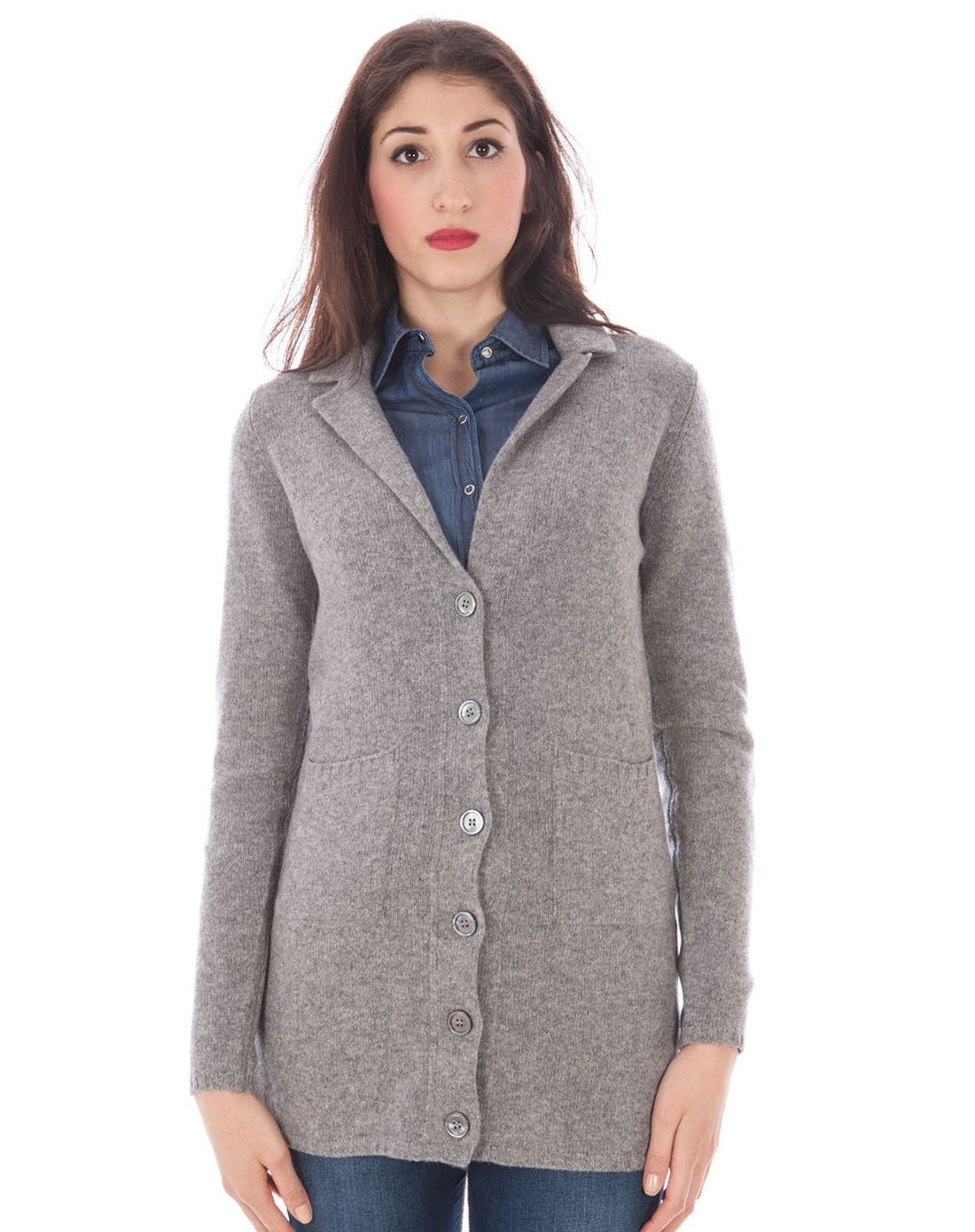 > fred perry 女装灰驼色休闲简约长袖长款针织外套