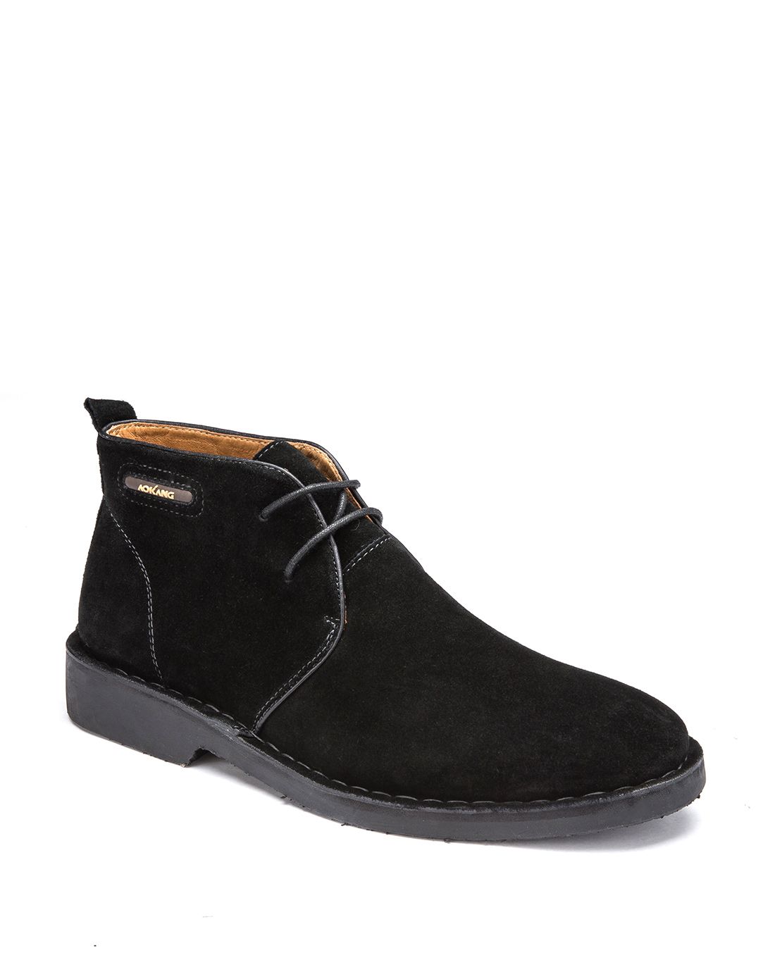 奥康男款黑色牛反绒深口休闲高帮皮鞋