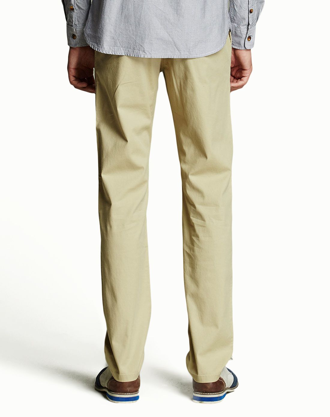 浅卡其色简约微弹休闲长裤