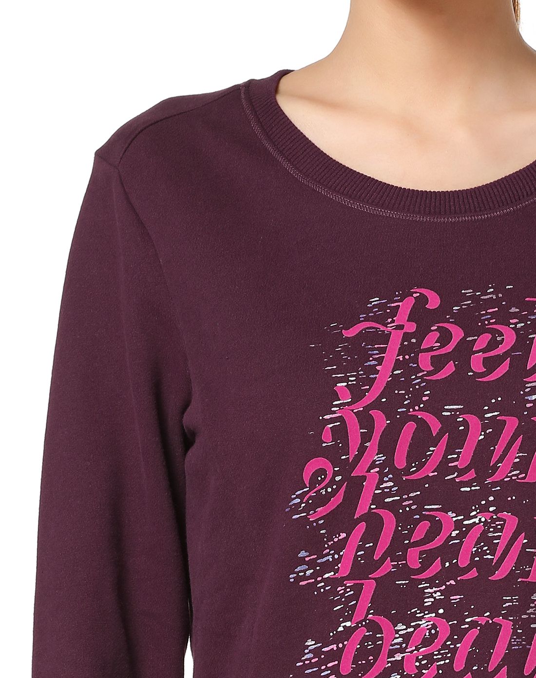 女款酒红紫套头无帽卫衣 时尚运动