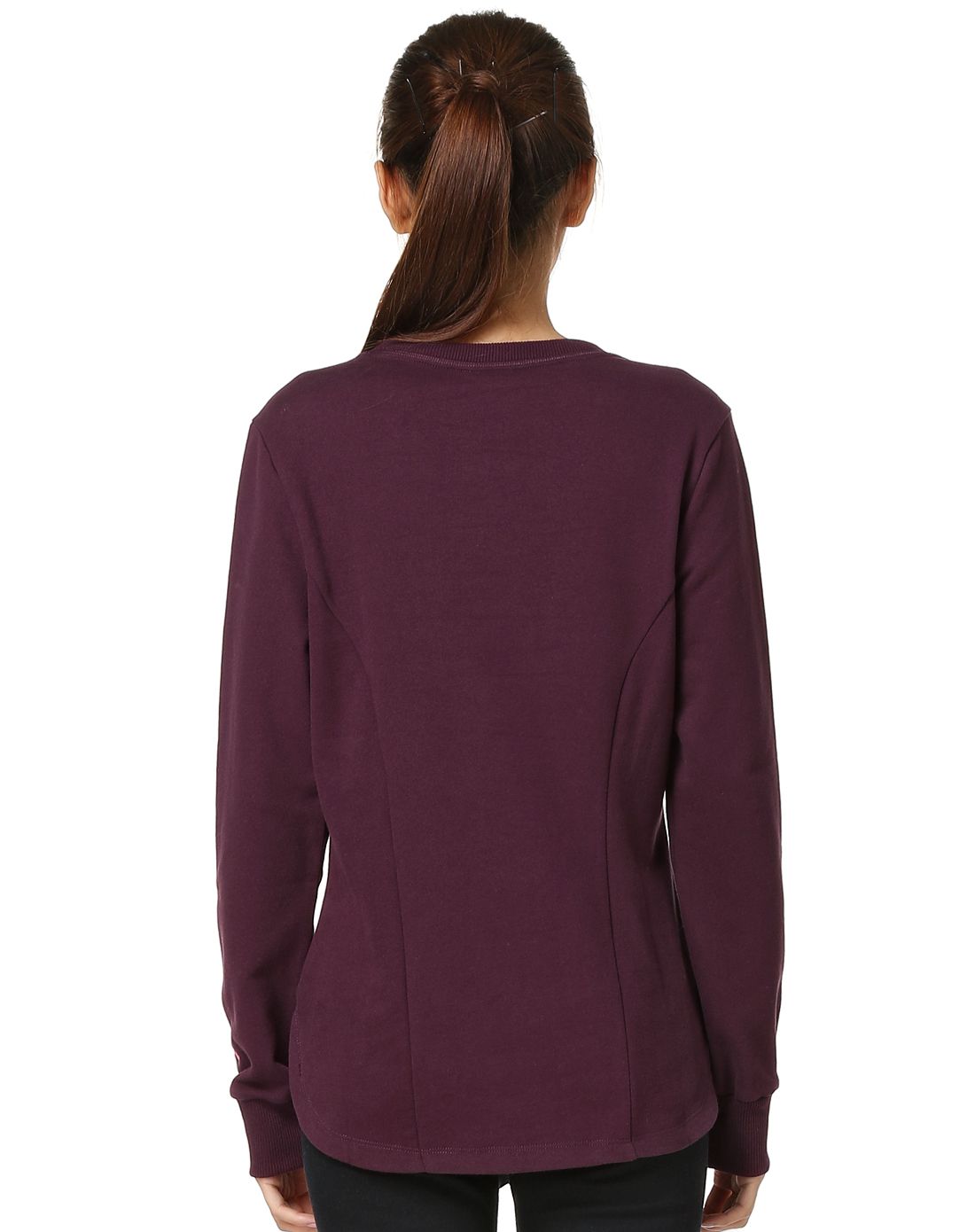 女款酒红紫套头无帽卫衣 时尚运动