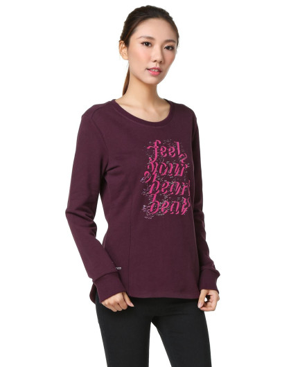 女款酒红紫套头无帽卫衣 时尚运动