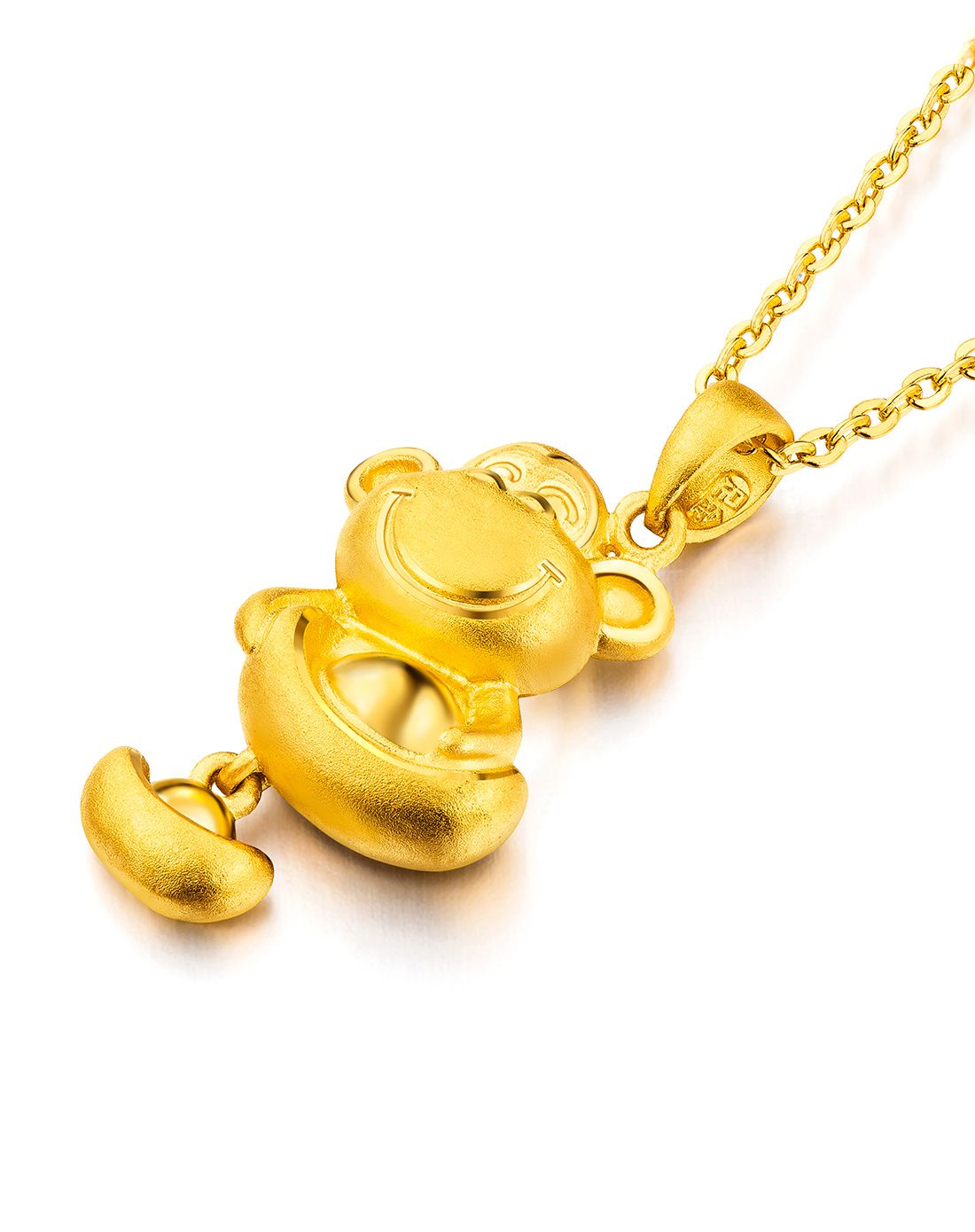 六福 足金抱财金猴黄金吊坠(不含项链)