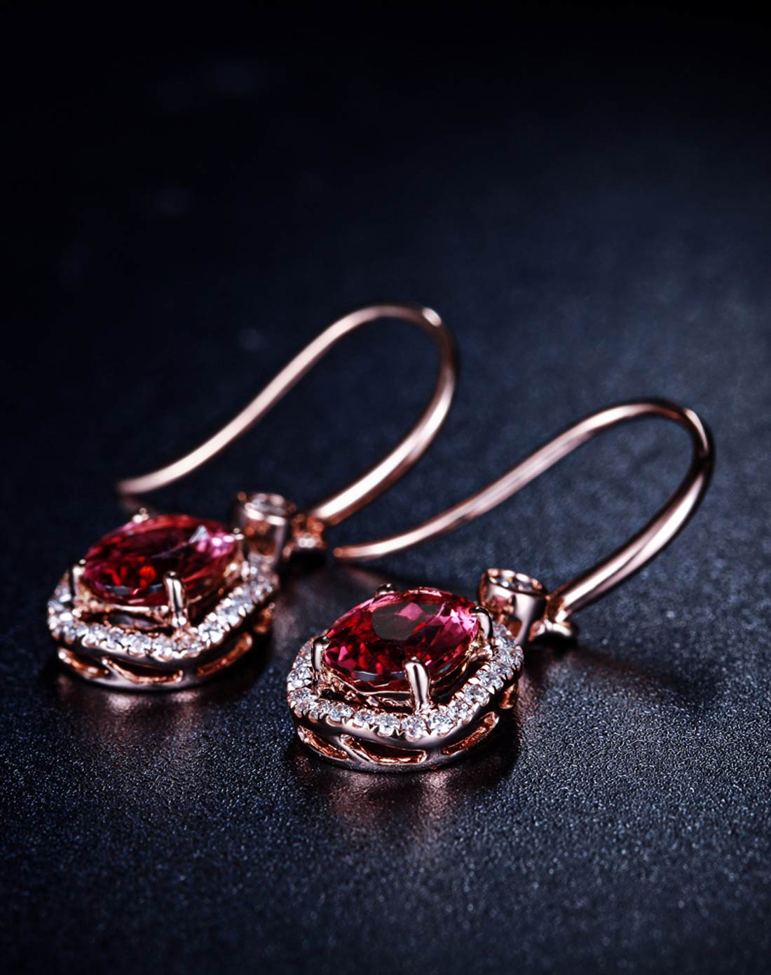 1.5克拉玫瑰18k金红碧玺耳环