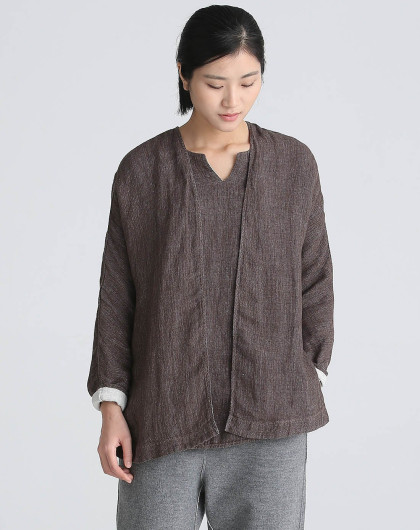 纯亚麻特种绣工艺日式开衫