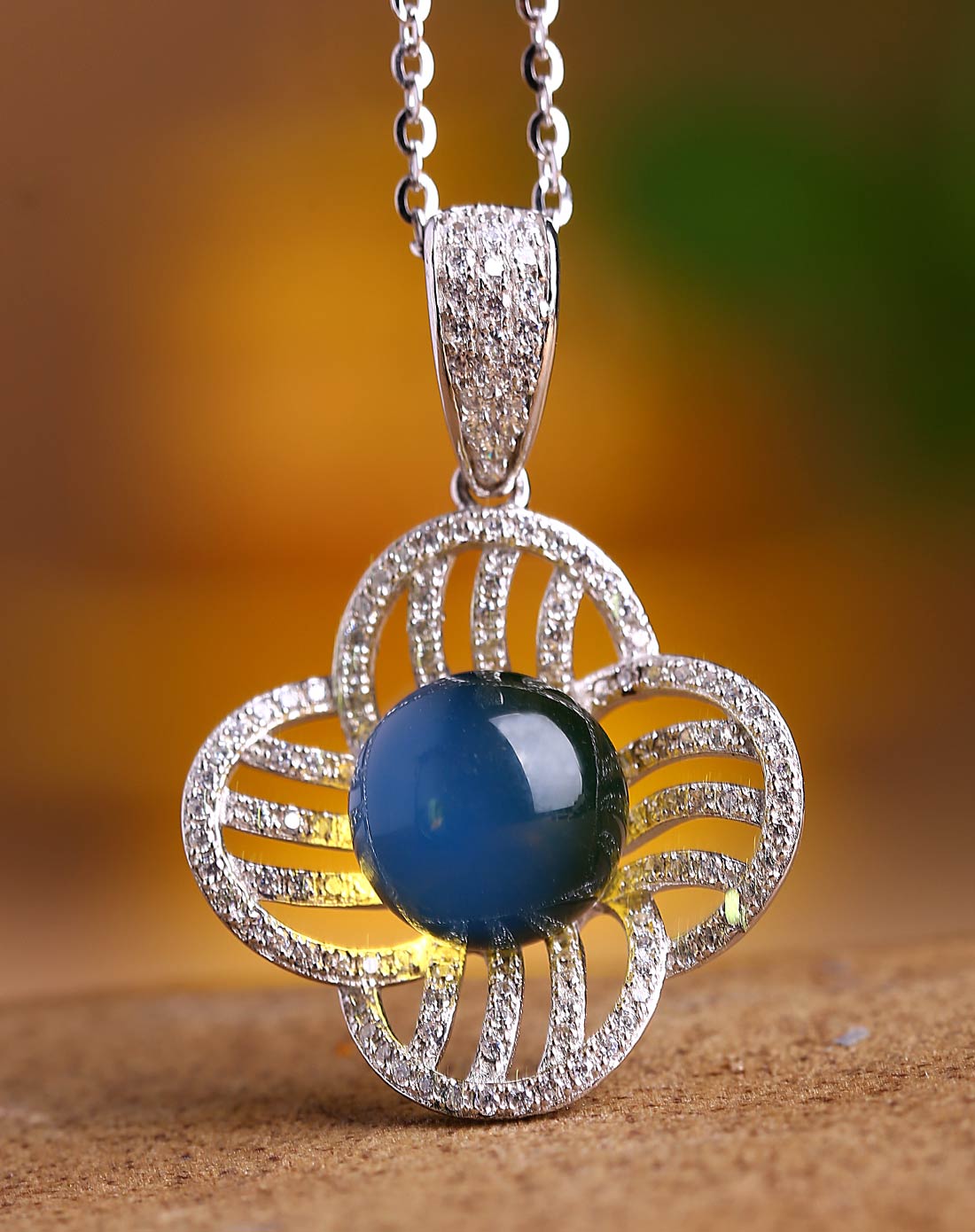 风和日丽银镶天然蓝珀吊坠10-11mm附证书