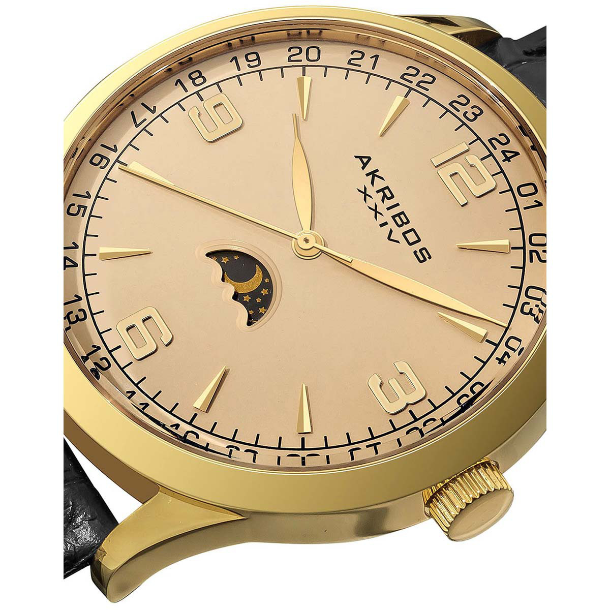 akribos xxiv 男款星月点缀皮带石英手表40mm