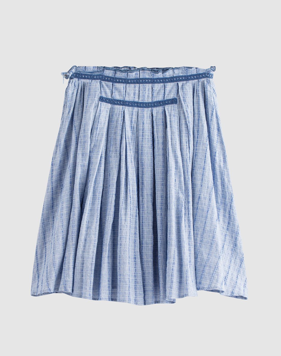 【特惠】天蓝色棉质绣花百褶半身裙