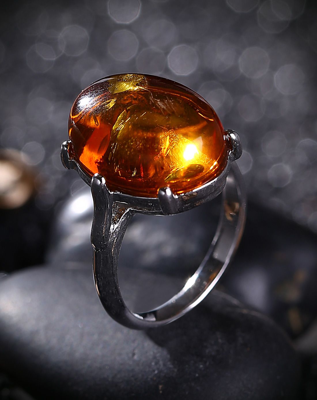 昊天琥珀 吉祥如意花珀戒指附证书