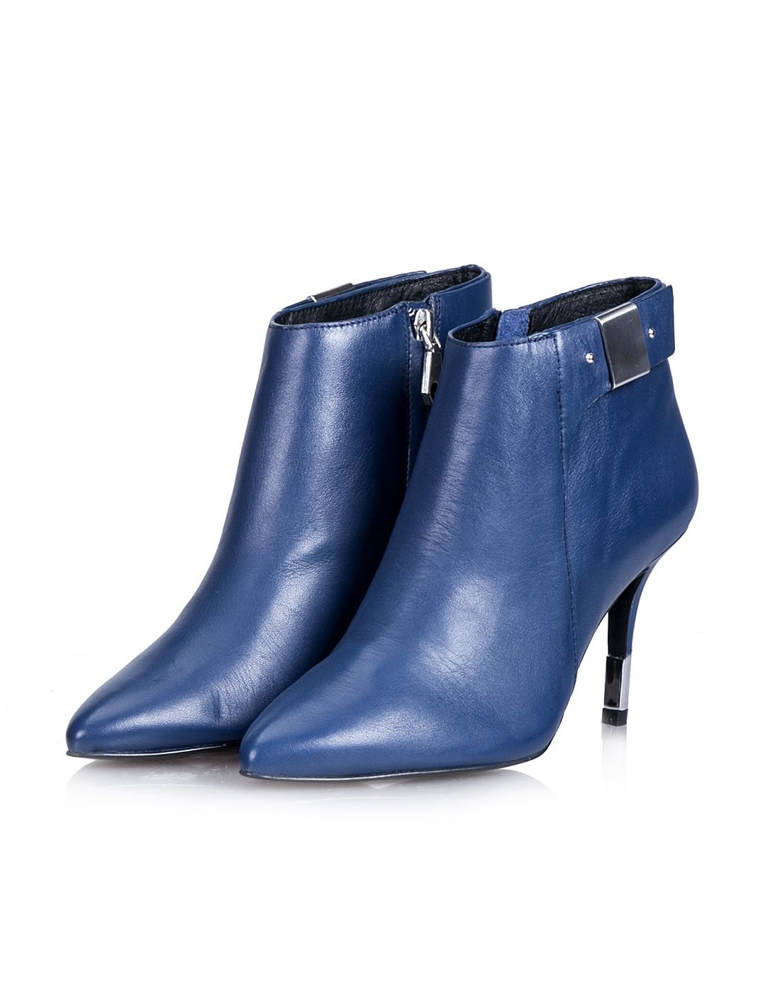 jcc 浅蓝色软牛皮纯色素面尖头短靴