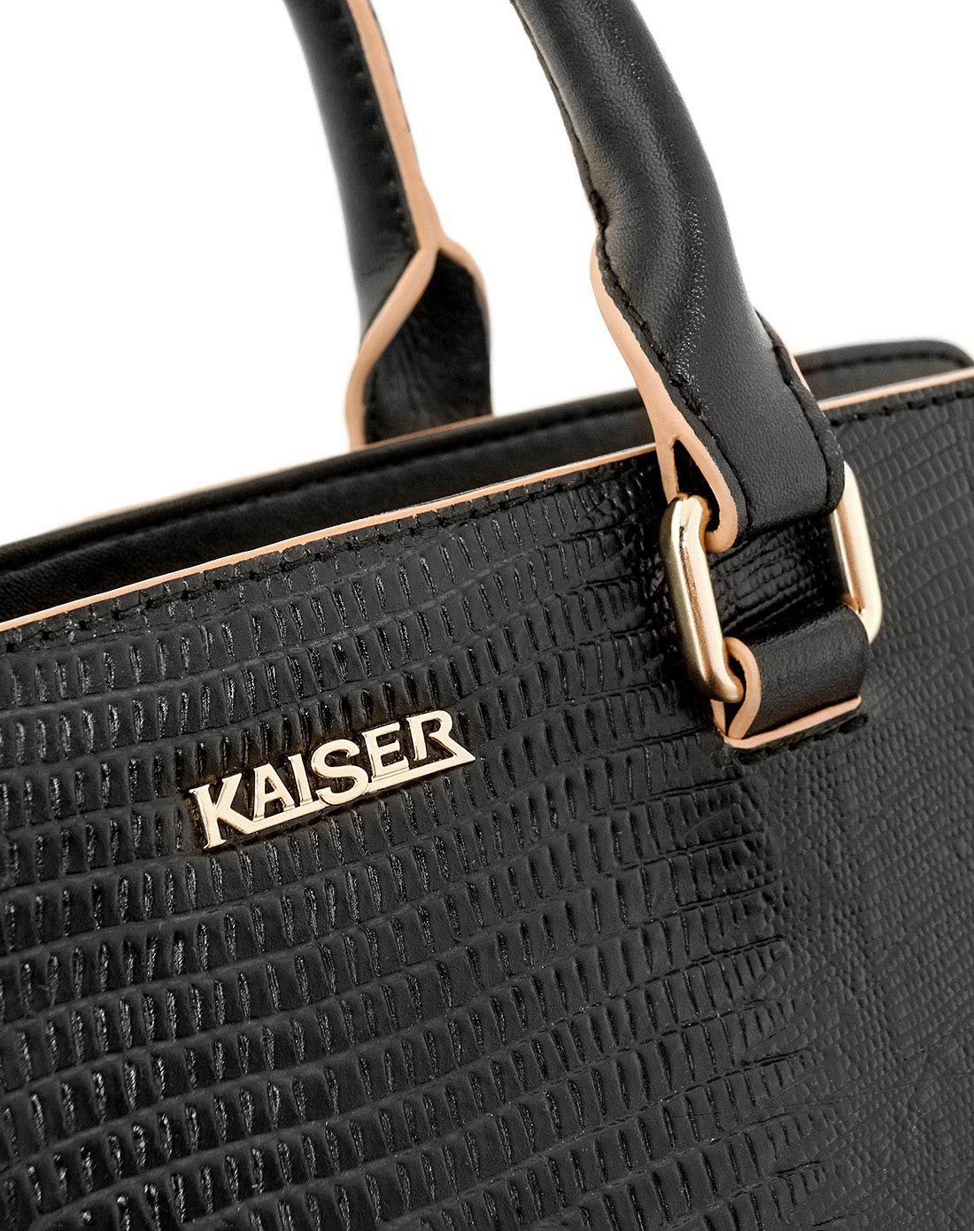 凯撒kaiser男女包女款黑色牛皮时尚蜥蜴纹手提包2058600301b_唯品会