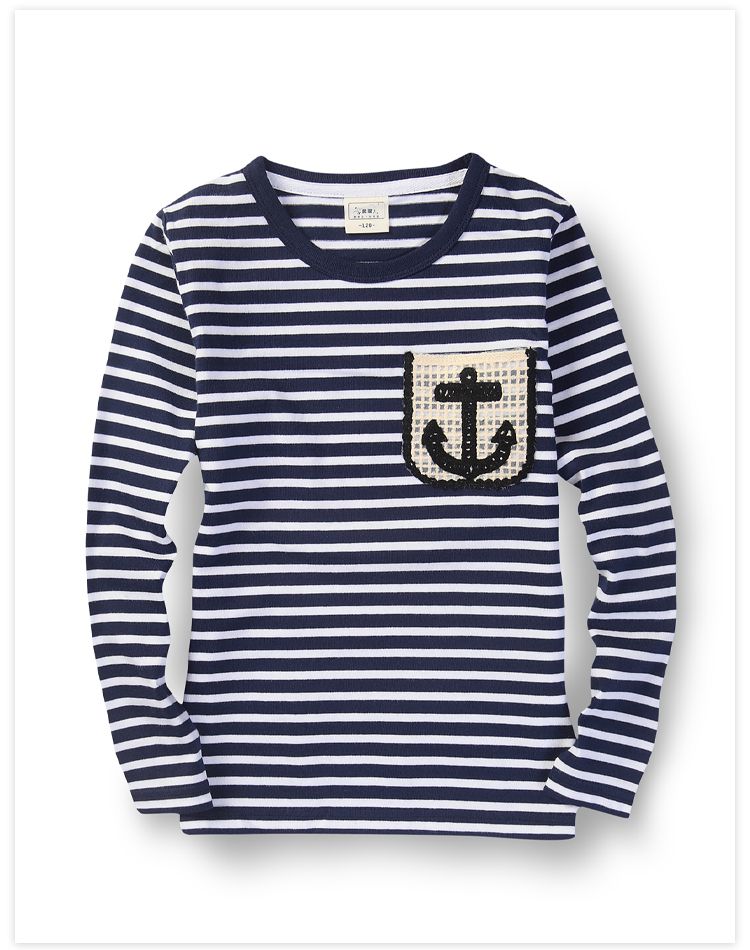 舒适全棉海军风条纹长袖t恤