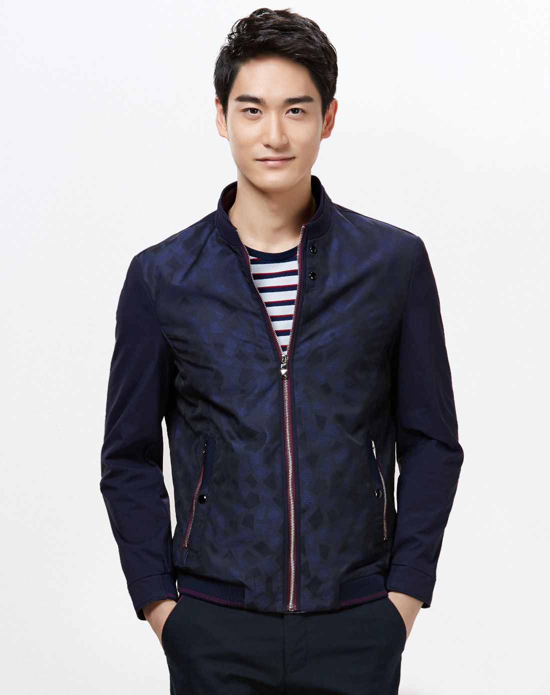 海澜之家藏青花纹立领拉链款休闲夹克hwjad1n061a61_唯品会