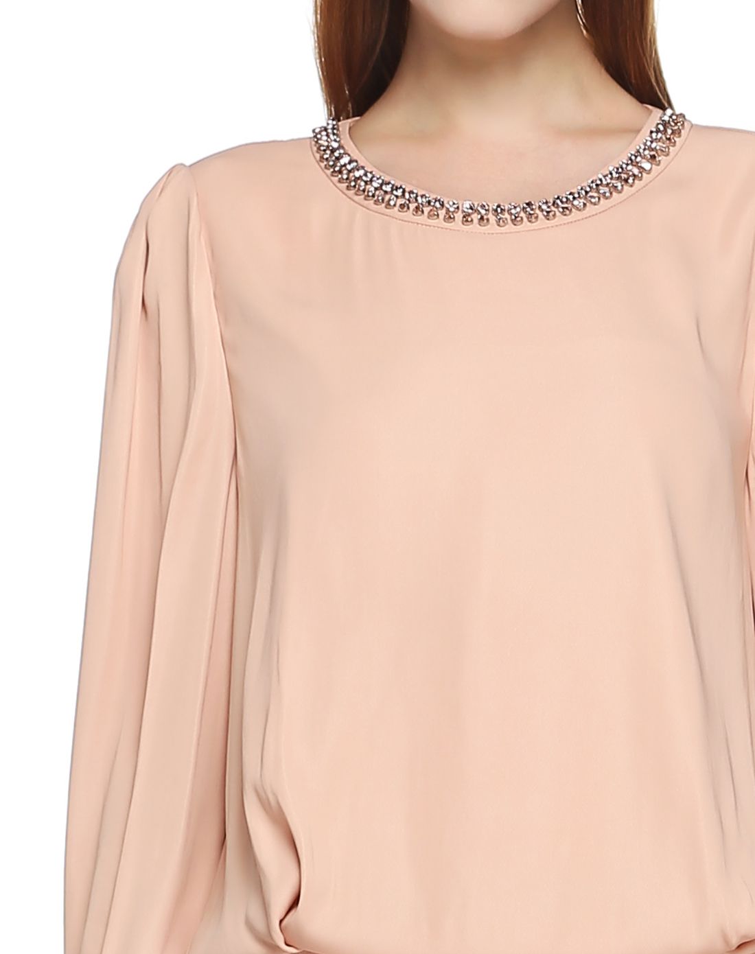 裸粉色甜美简约八分袖上衣