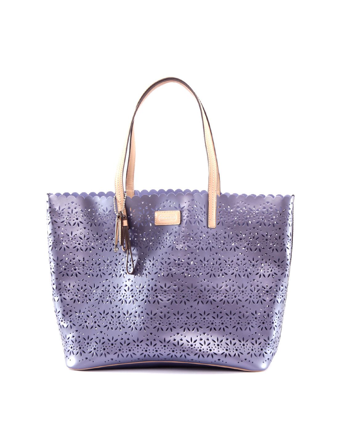 coach轻奢精品皮具专场蓝灰色镂空花朵全皮大号单肩包f27544 sv/sl