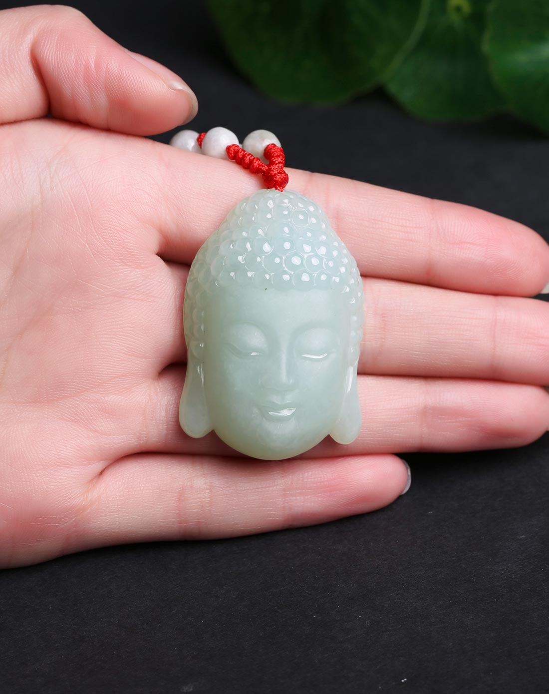 天然翡翠精雕浅绿佛头观音头挂件(附证书)-大号