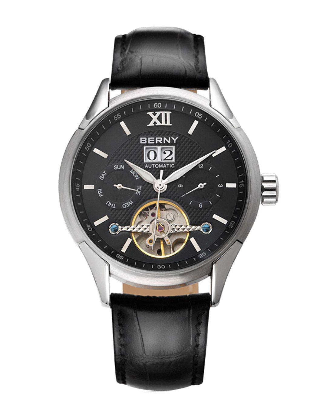 伯尼berny 商务休闲多功能自动机械男表