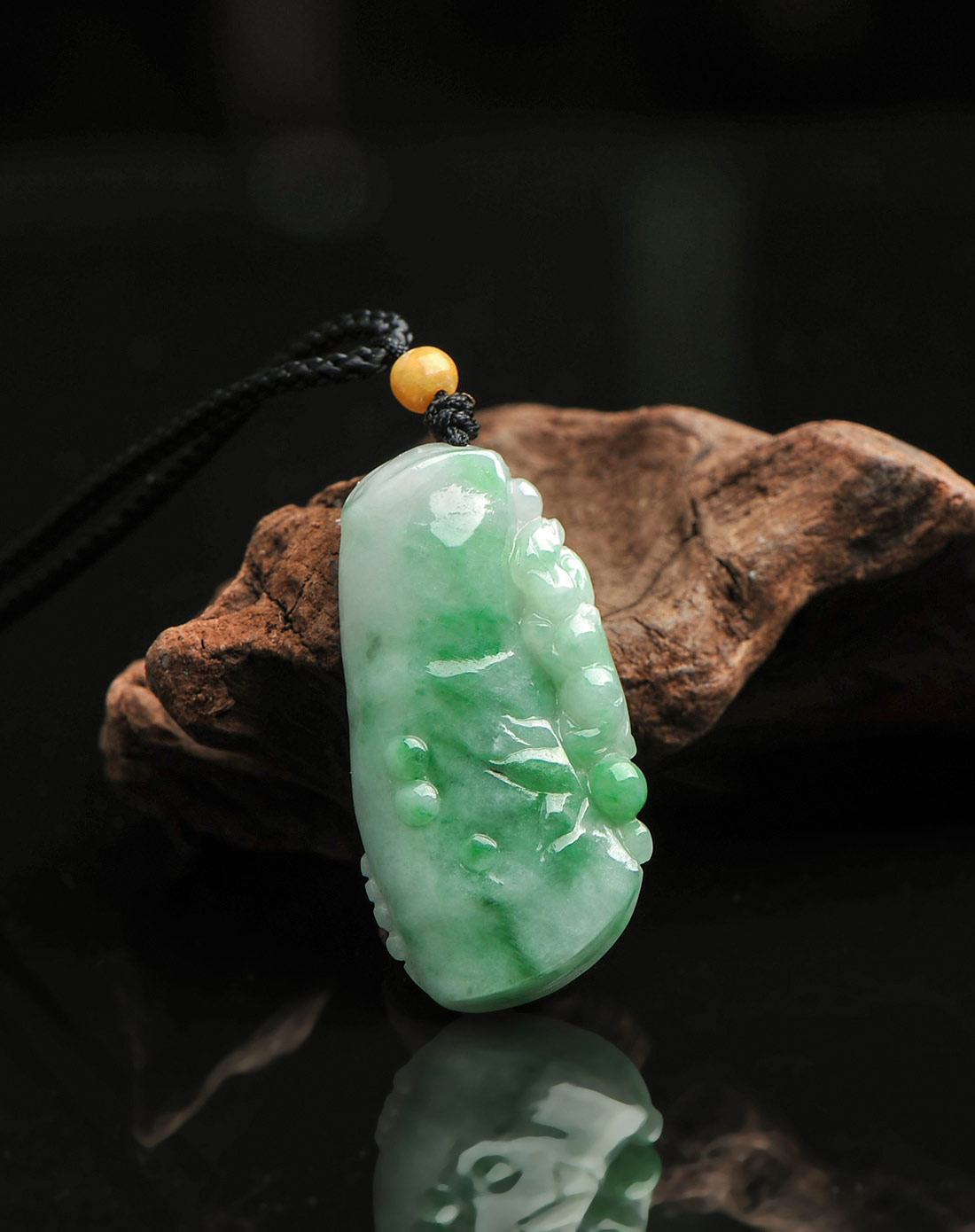 天然翡翠a货 糯种飘翠竹报平安挂件