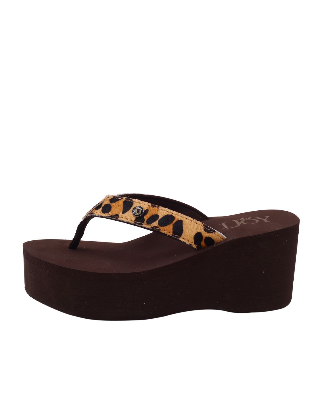 时尚 女鞋咖啡色豹纹疯马皮休闲拖鞋