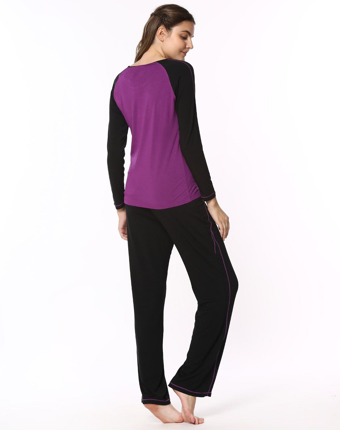 女款紫色韵律瑜伽服套装(拼接线迹)