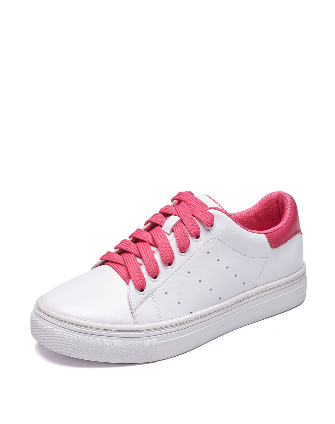 奥康女款2016新款白/红圆头系带运动风女式休闲鞋