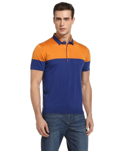 橙/宝蓝色时尚拼接短袖t恤