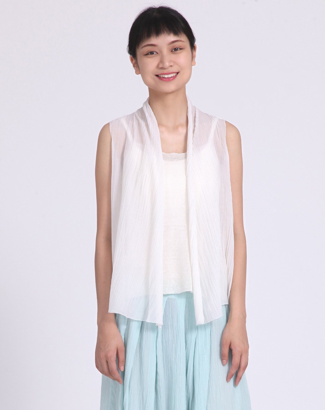 棉蚕丝无袖中长衫