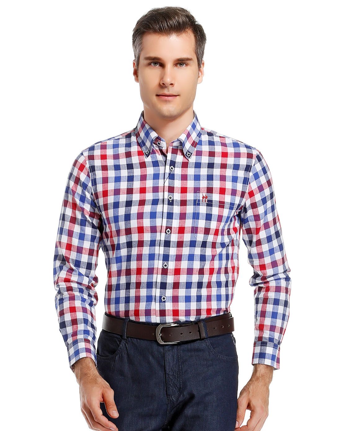 红/多色英伦风格子长袖衬衫