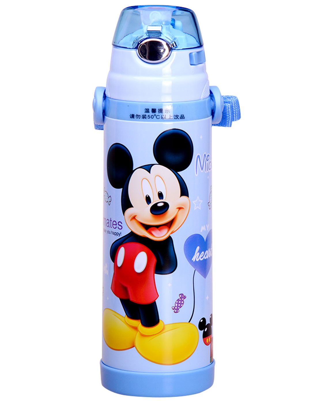 迪士尼男童蓝色500ml自吸式米奇保温水壶