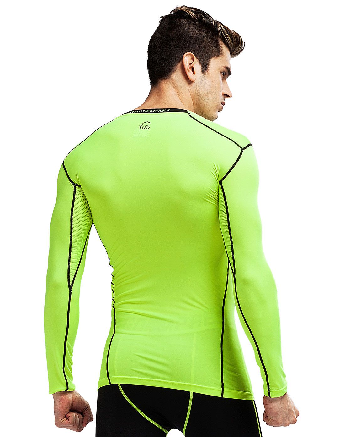 吸汗透气 男款荧光绿色运动长袖t恤