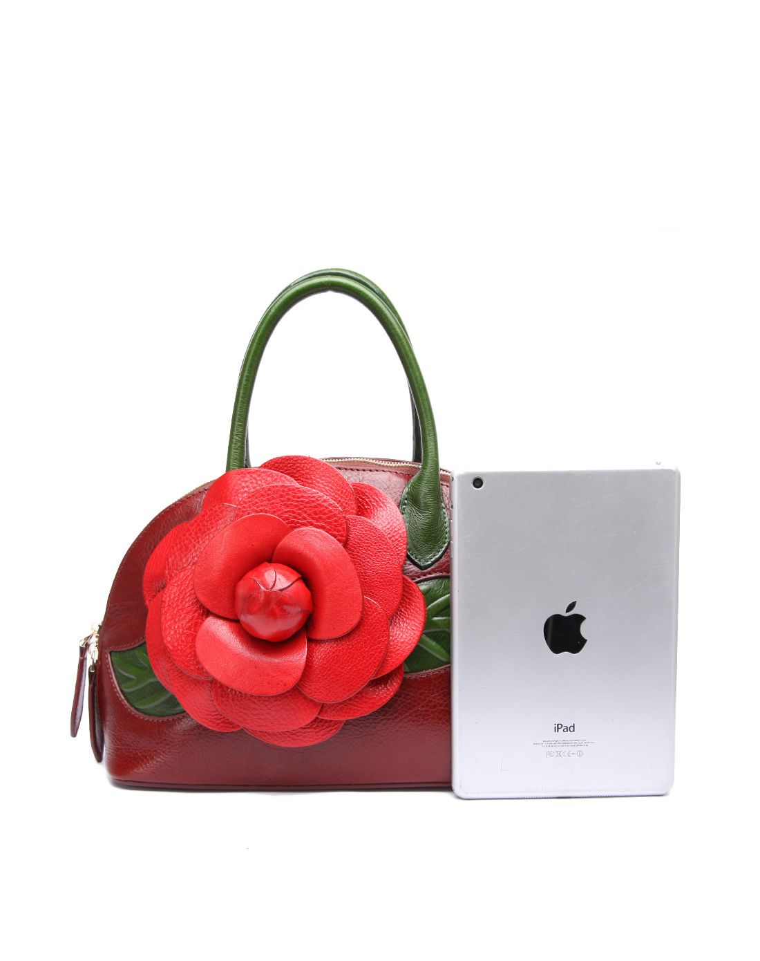 2016新款棕色特制立体压花进口牛皮手提包