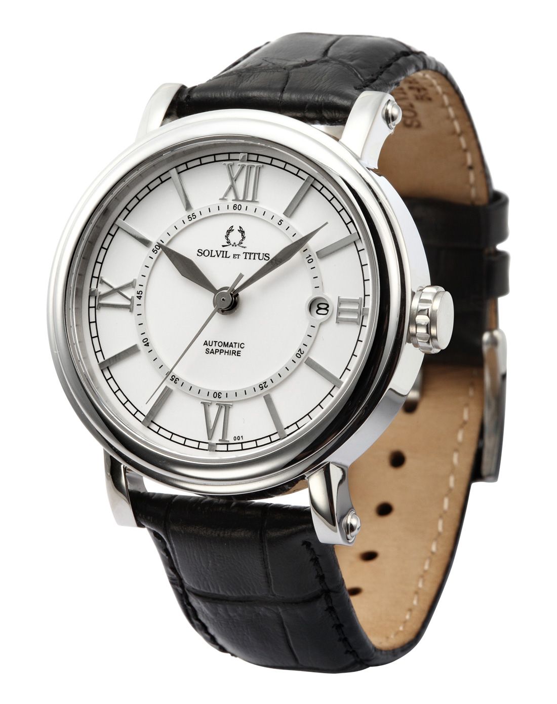 铁达时titus手表专场 精钢自动机械黑色真皮表带男表