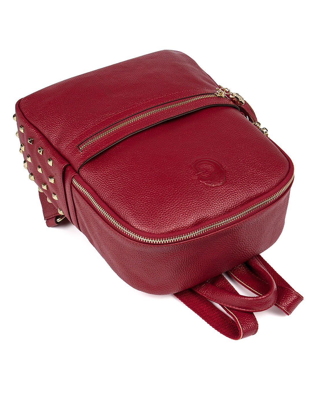 女士休闲头层牛皮宝红色双肩包