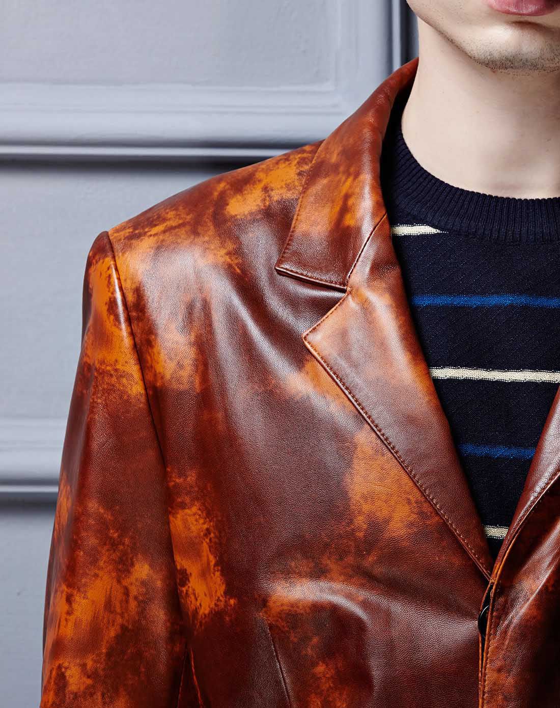 男款棕花色绵羊皮皮衣