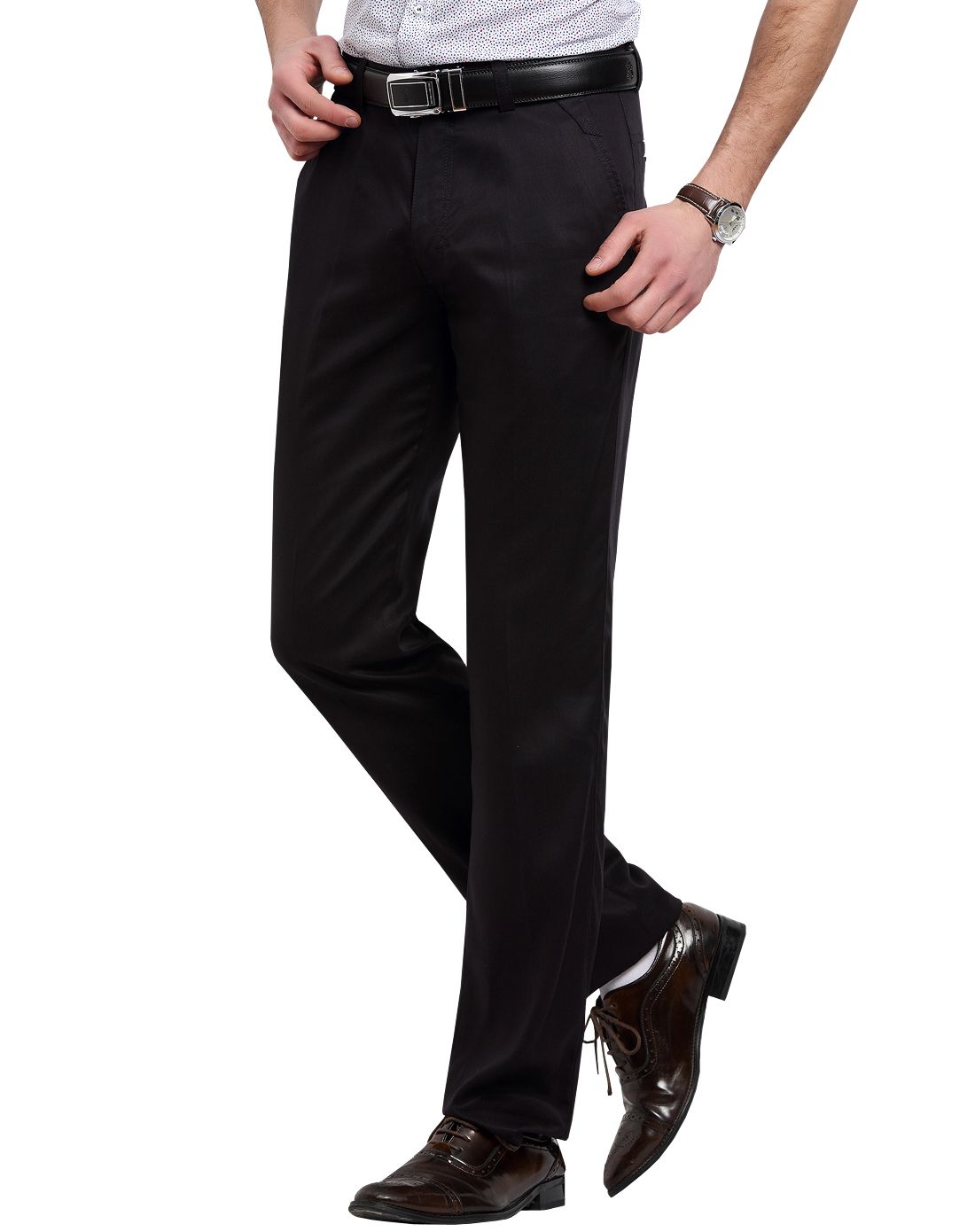 藏青色莱赛尔纤维修身休闲裤