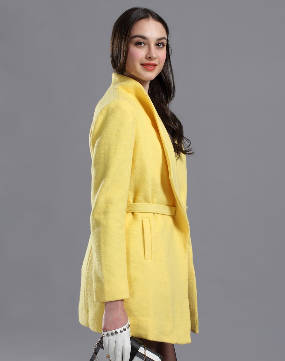 速购时尚淑女鹅黄女款大衣bd051365077_唯品会