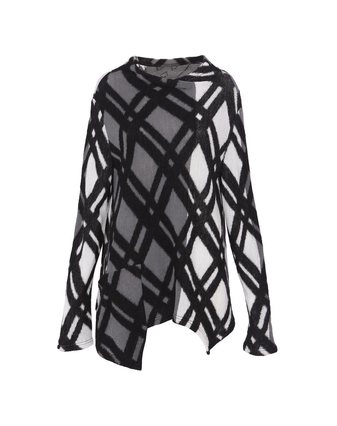 黑白格纹宽松不规则下摆上衣