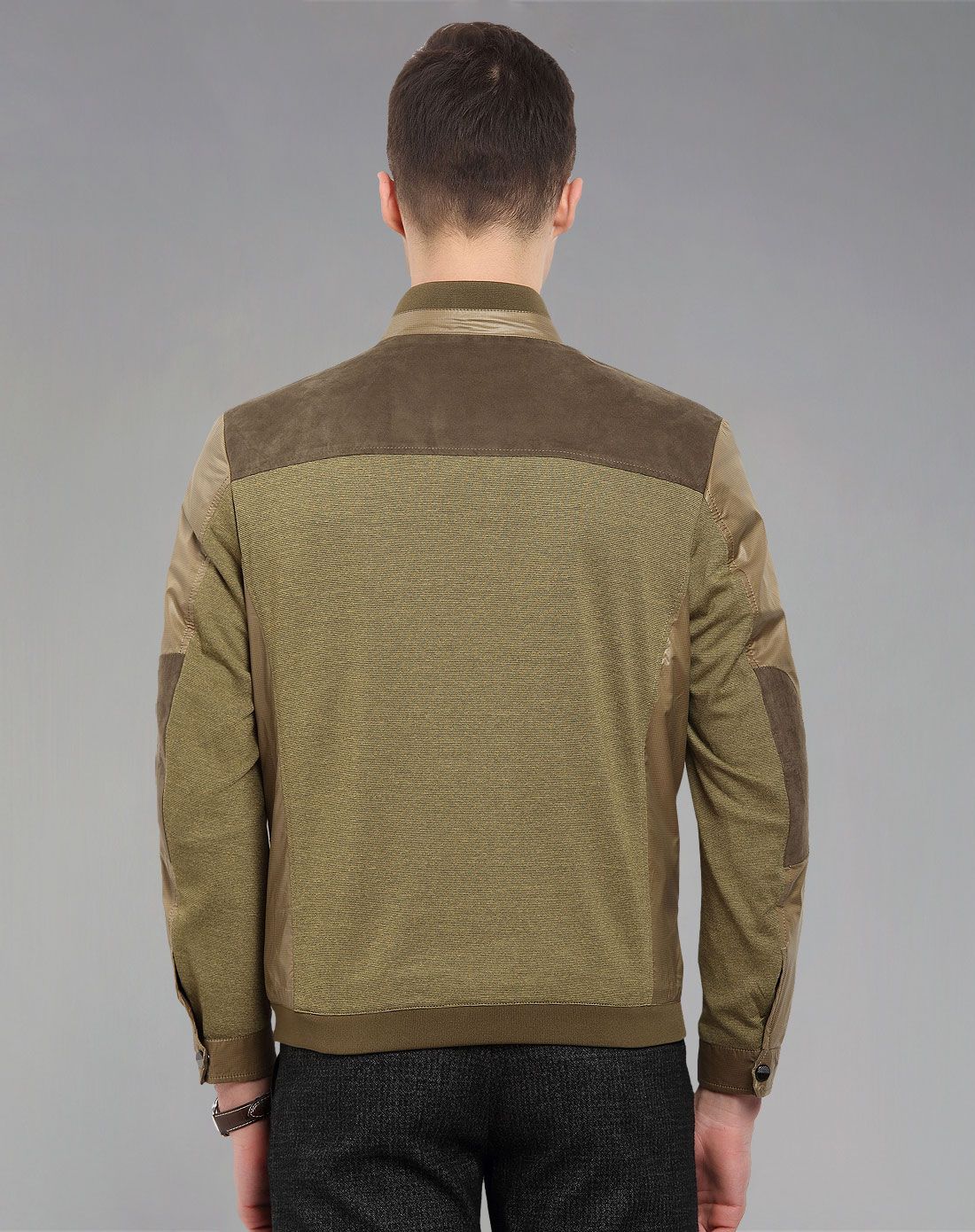 绿褐色商务立领时尚休闲单夹克