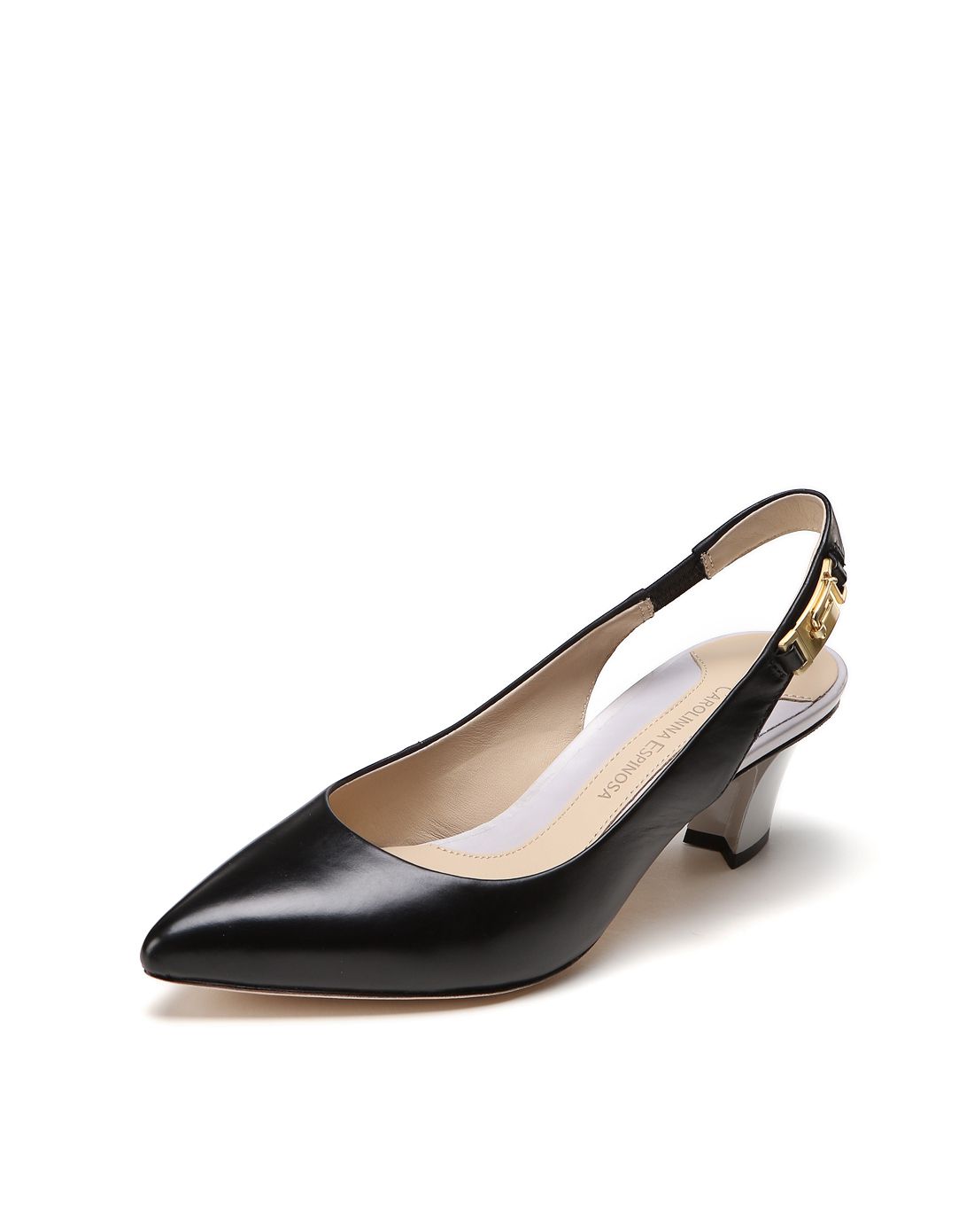 黑色简约斯文中跟后空单鞋