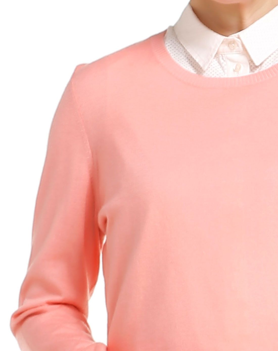 淡粉红色简约俏丽长袖山羊绒衫