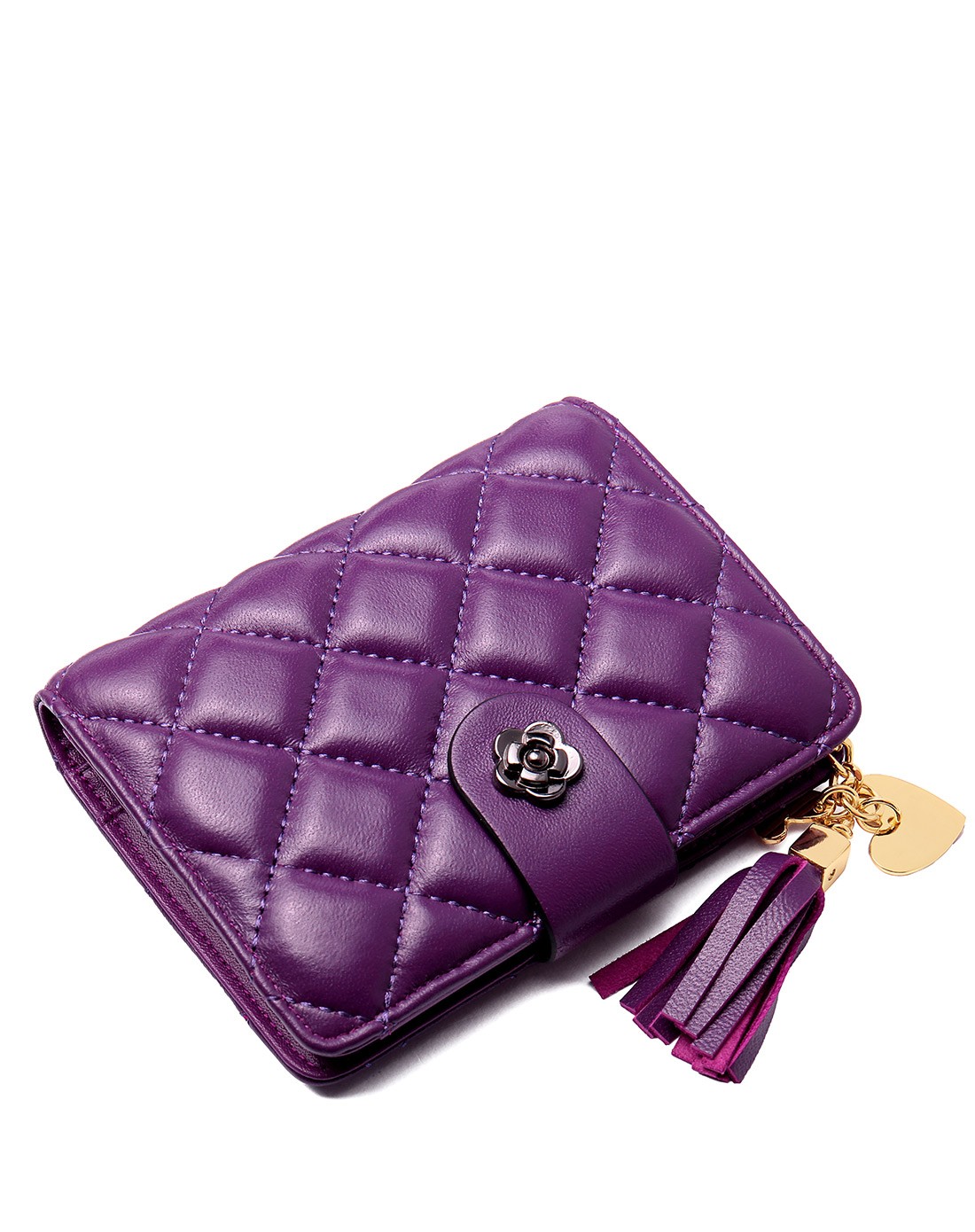 2016新款女士紫色羊皮菱格钱包