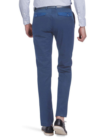 男士宝蓝色条绒腰斜纹全棉休闲裤