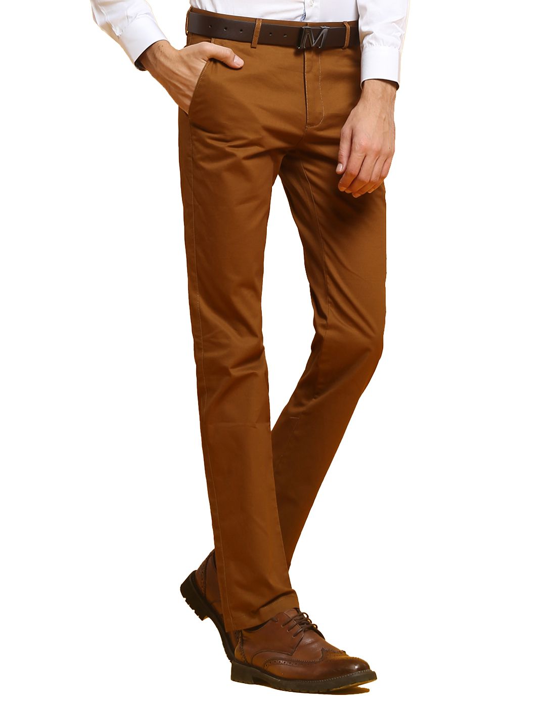 棕色 全棉修身夏季休闲裤